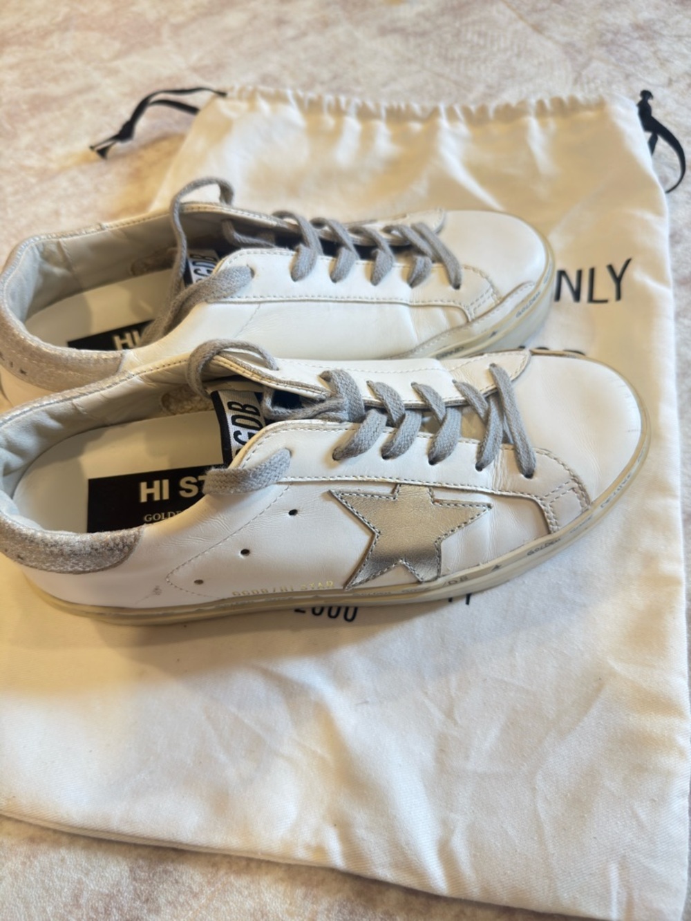 Golden Goose White Leather Sneakers with Silver Star and Metallic Heel - Picture 2 of 4